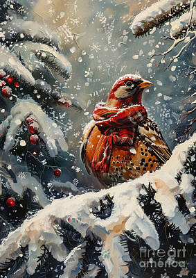 Animals Drawings - Christmas Partridge Xmas animal holiday Merry Christmas by Clint McLaughlin