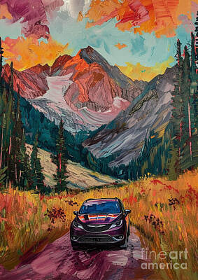 Landscapes Digital Art - Chrysler Pacifica with a mountain trail background car lovers gift, fathers day gift, gift for him by Destiney Sullivan