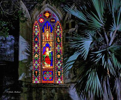 Home For The Holidays - Church Window at Night by Linda Morland