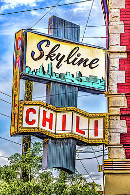 Landmarks Photos - Cincinnati Skyline Chili Sign by Gregory Ballos