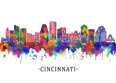 Cities Mixed Media Royalty Free Images - Cincinnati USA Skyline Royalty-Free Image by NextWay Art