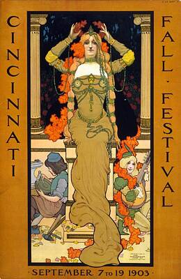 Royalty-Free and Rights-Managed Images - Cincinnatti Fall Festival - Art Nouveau - Vintage Advertising Poster by Studio Grafiikka