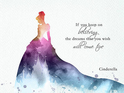 Best Sellers - Fantasy Digital Art - Cinderella believe quote watercolor by Mihaela Pater