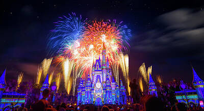 Modern Man Old Hollywood Royalty Free Images - Cinderella Castle Fireworks Panorama Royalty-Free Image by Mark Andrew Thomas