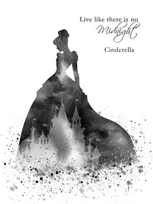Audrey Hepburn - Cinderella quote watercolor bw by Mihaela Pater