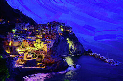 Royalty-Free and Rights-Managed Images - cinque terre, liguria, italy - painting by Ahmet Asar by Celestial Images