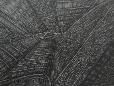 Surrealism Drawings Royalty Free Images - City Below Royalty-Free Image by Paul Shields