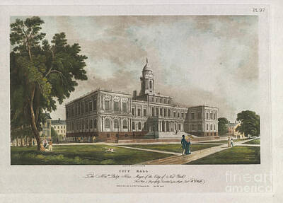 City Scenes Drawings - City Hall The Wall View of City Hall 1826 d3 by Historic Illustrations
