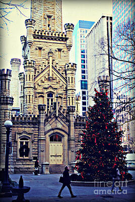 Frank J Casella Royalty-Free and Rights-Managed Images - City of Chicago Old Water Tower Christmas by Frank J Casella