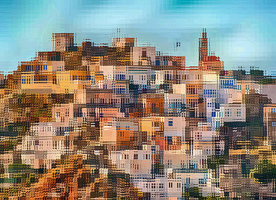 Surrealism Mixed Media Rights Managed Images - City on a Hill Abstract Surreal Realism Royalty-Free Image by Shelli Fitzpatrick
