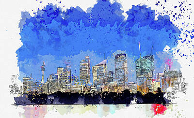 Negative Space - City Skyline of Sydney in watercolor ca 2021 by Ahmet Asar by Celestial Images