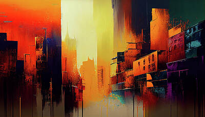 Abstract Mixed Media - City Verse 13 by Stacy V McClain