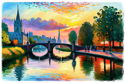 Impressionism Digital Art Rights Managed Images - City view Royalty-Free Image by Gabriel Cusmir