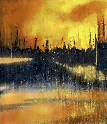 City Scenes Mixed Media - Cityscape Sunset Through a Wet Window by Sharon Williams Eng