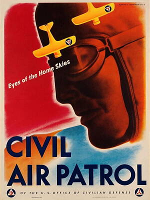 Landmarks Drawings - Civil Air Patrol Pilot Plane War Effort American Airplane Vintage by Restored Vintage Shop