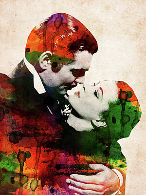 Recently Sold - Actors Digital Art - Clark Gable and Vivien Leigh colorful watercolor by Mihaela Pater