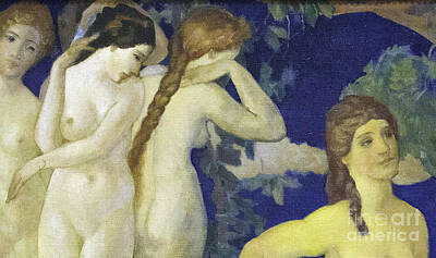 Cities Paintings - Clasp of Gold - Female Nudes - Arthur Bowen Davies by Sad Hill - Bizarre Los Angeles Archive