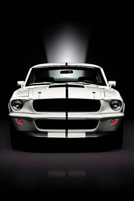 Sports Digital Art - Classic Elegance. White Ford Mustang Shelby in the Dark by Boyan Dimitrov