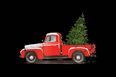 Transportation Drawings Rights Managed Images - Classic Pickup Truck Christmas Tree Retro Car Lover Shirt Royalty-Free Image by Julien