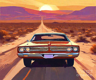 Drawings Rights Managed Images - Classic Satellite Adventure Plymouth Satellite Classic Royalty-Free Image by Destiney Sullivan