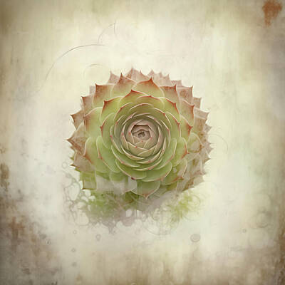 Still Life Digital Art - Classic Sempervivum Rosette Cacti by Yo Pedro