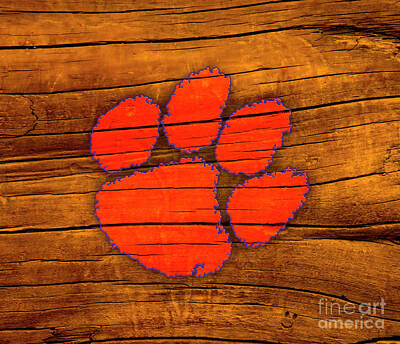 Football Royalty Free Images - Clemson University Tigers Logo On Rustic Redwood Royalty-Free Image by Lone Palm Studio