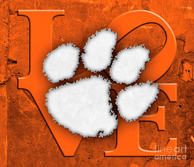 Football Digital Art - Clemson University Tigers Soft White Texture LOVE Rustic Background by Lone Palm Studio