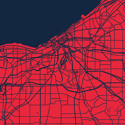 Baseball Digital Art - Cleveland City Street Map Ohio Abstract Art Print by Aaron Geraud