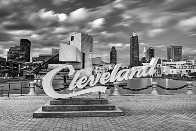 Royalty-Free and Rights-Managed Images - Cleveland Ohio Skyline From North Coast Harbor - Black and White by Gregory Ballos