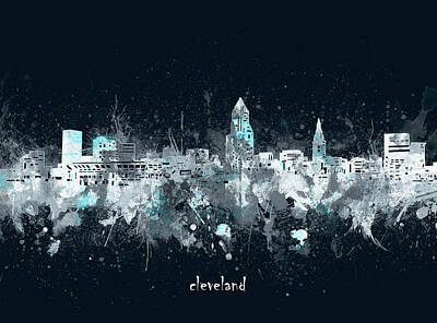 Abstract Skyline Digital Art - Cleveland Skyline Artistic V4 by Bekim M