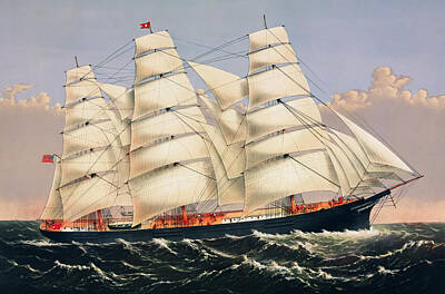 Drawings Rights Managed Images - Clipper Ship Three Brothers Royalty-Free Image by Currier and Ives