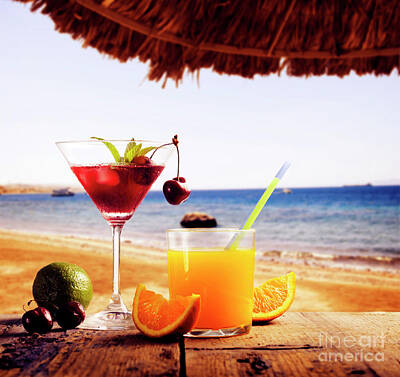 Martini Photos - Cocktails on the tropical beach by Jelena Jovanovic