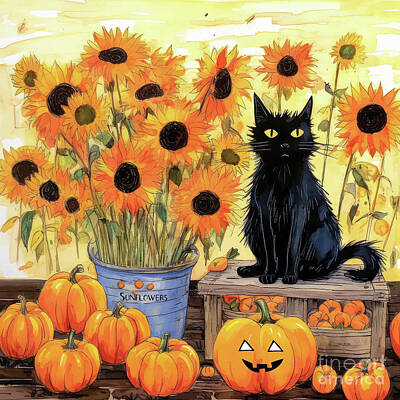 Sunflowers Paintings - Coco At The Farm Stand by Tina LeCour