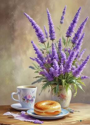 Florals Digital Art - Coffee and a Bagel  by James Eye