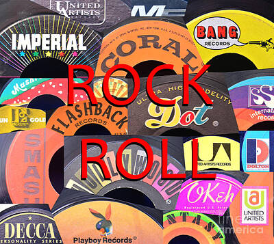 Rock And Roll Royalty-Free and Rights-Managed Images - Collage of famous Rock and Roll record labels by David Lee Thompson