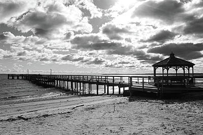 Adventure Photography - Colonial Beach - Long Pier - Black and White by David Beard