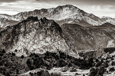 Mountain Royalty-Free and Rights-Managed Images - Colorado Springs Pikes Peak Mountain Landscape in Sepia by Gregory Ballos