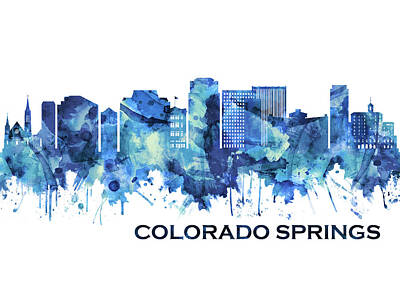 Abstract Skyline Mixed Media - Colorado Springs Skyline Blue by NextWay Art