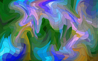 Abstract Landscape Digital Art - Colorful Abstract Landscape Mosaic  by Shelli Fitzpatrick