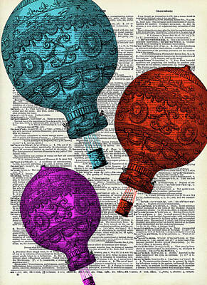 Planes And Aircraft Posters - Colorful balloons dictionary art by Mihaela Pater