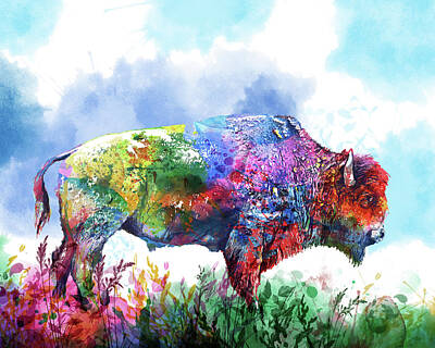 Mammals Digital Art - Colorful Buffalo by Bekim M