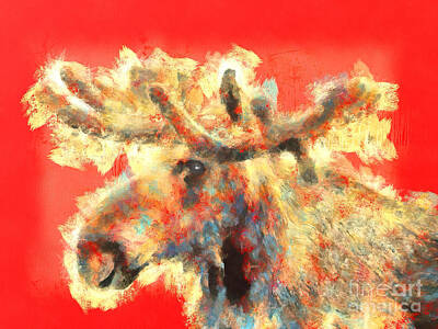 Comics Paintings - Colorful canadian abstract moose by Stefano Senise