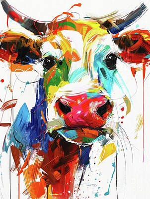 Royalty-Free and Rights-Managed Images - Colorful Curious Cow by Tina LeCour