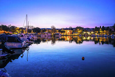 City Scenes Photos - Colorful dusk harbor view in town of Krk by Brch Photography