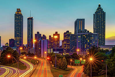 Royalty-Free and Rights-Managed Images - Colorful Georgia Morning - Atlanta Skyline from Jackson Street Bridge  by Gregory Ballos