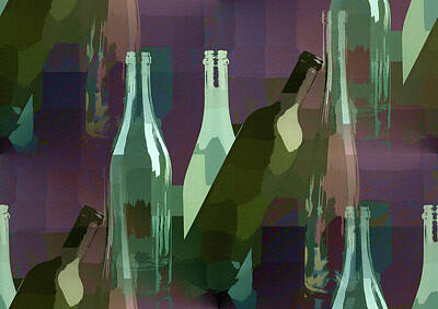Wine Mixed Media - Colorful Glass Wine Bottles Abstract  by Shelli Fitzpatrick