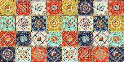 Sultry Plants - Colorful moroccan tile mosaic pattern by Julien