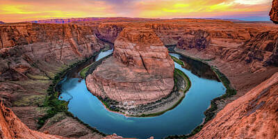 Royalty-Free and Rights-Managed Images - Colorful Panoramic View of Horseshoe Bend - Page Arizona by Gregory Ballos