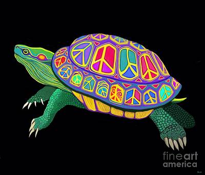 Reptiles Digital Art - Colorful Peace Turtle  by Nick Gustafson