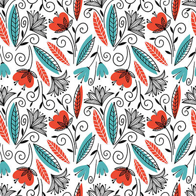 Floral Drawings Rights Managed Images - Colorful seamless floral pattern Royalty-Free Image by Julien